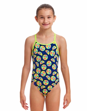 Girls You Lemon Diamond Back Swimsuit - Blue/Yellow funkita womens swimsuits, funkita colorful swimwear