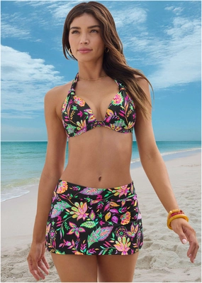 Goddess Push-Up Halter Top - Field Floral womens sun protection swimwear, trendy swimwear collection