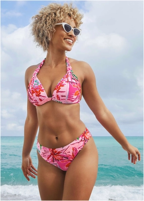 Goddess Push-Up Halter Top - Seaside Escape supportive swim tops, printed bikini tops