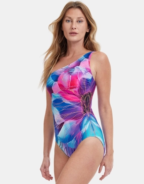 Golden Blossom One Shoulder Swimsuit - Multi pool-ready swimwear for women, trendy swimwear collection