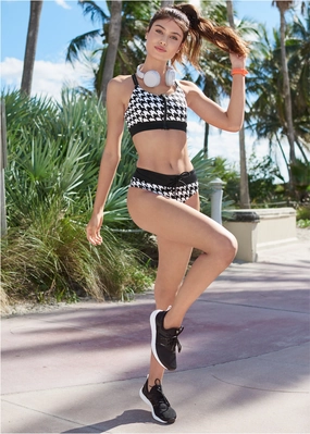 Gym To Swim Bottom - Houndstooth swimwear with tummy control, elegant swimsuits for women