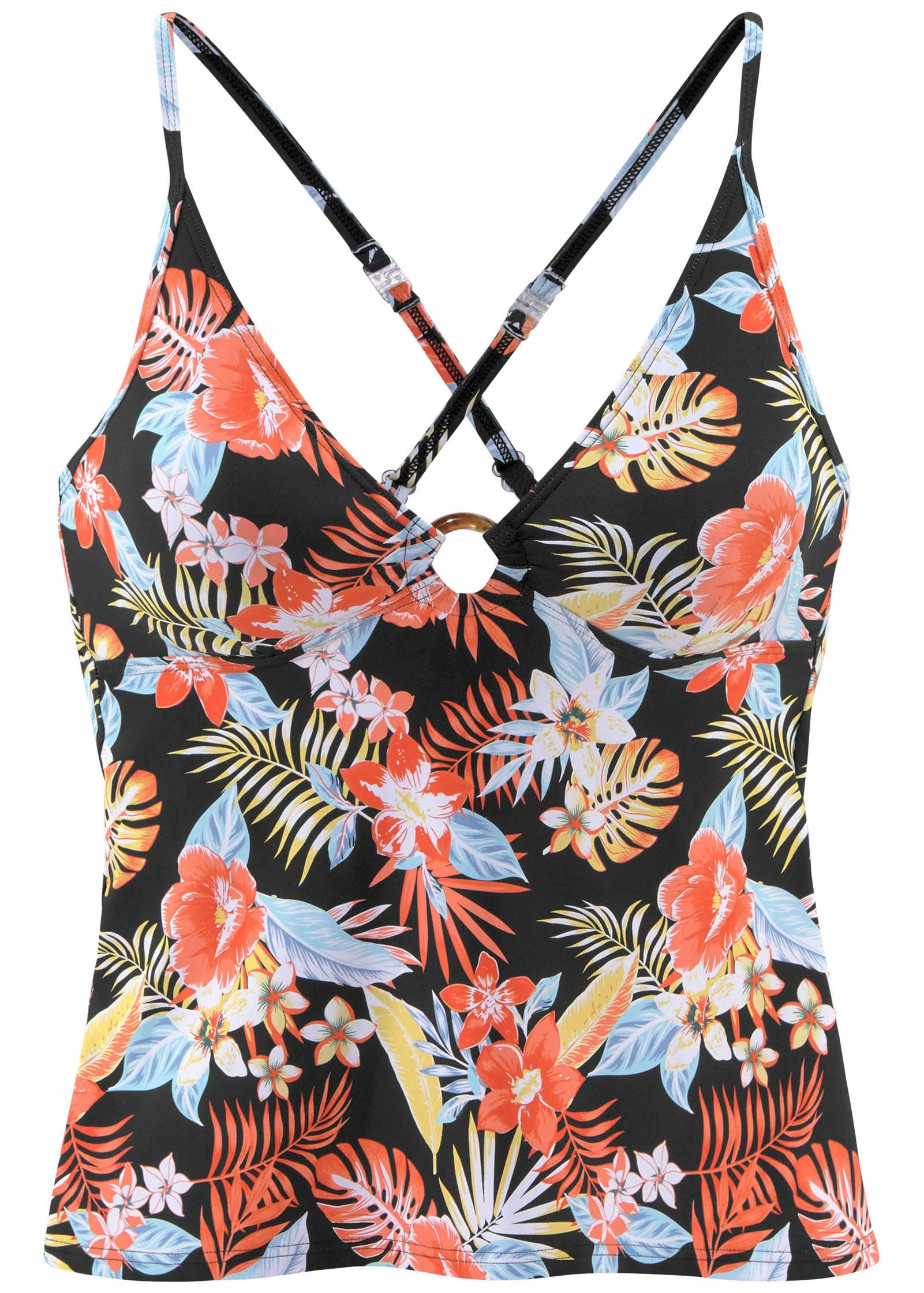 Halter Tankini Top - Red & Yellow Tropic