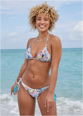 Hamptons Diamond Stitch Triangle Top - Fiesta Floral supportive swim tops, printed bikini tops