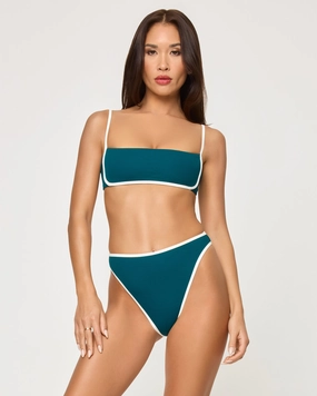 Hazel Bikini Top - Deep Teal-Cream timeless swimwear styles women, comfy swimwear for women