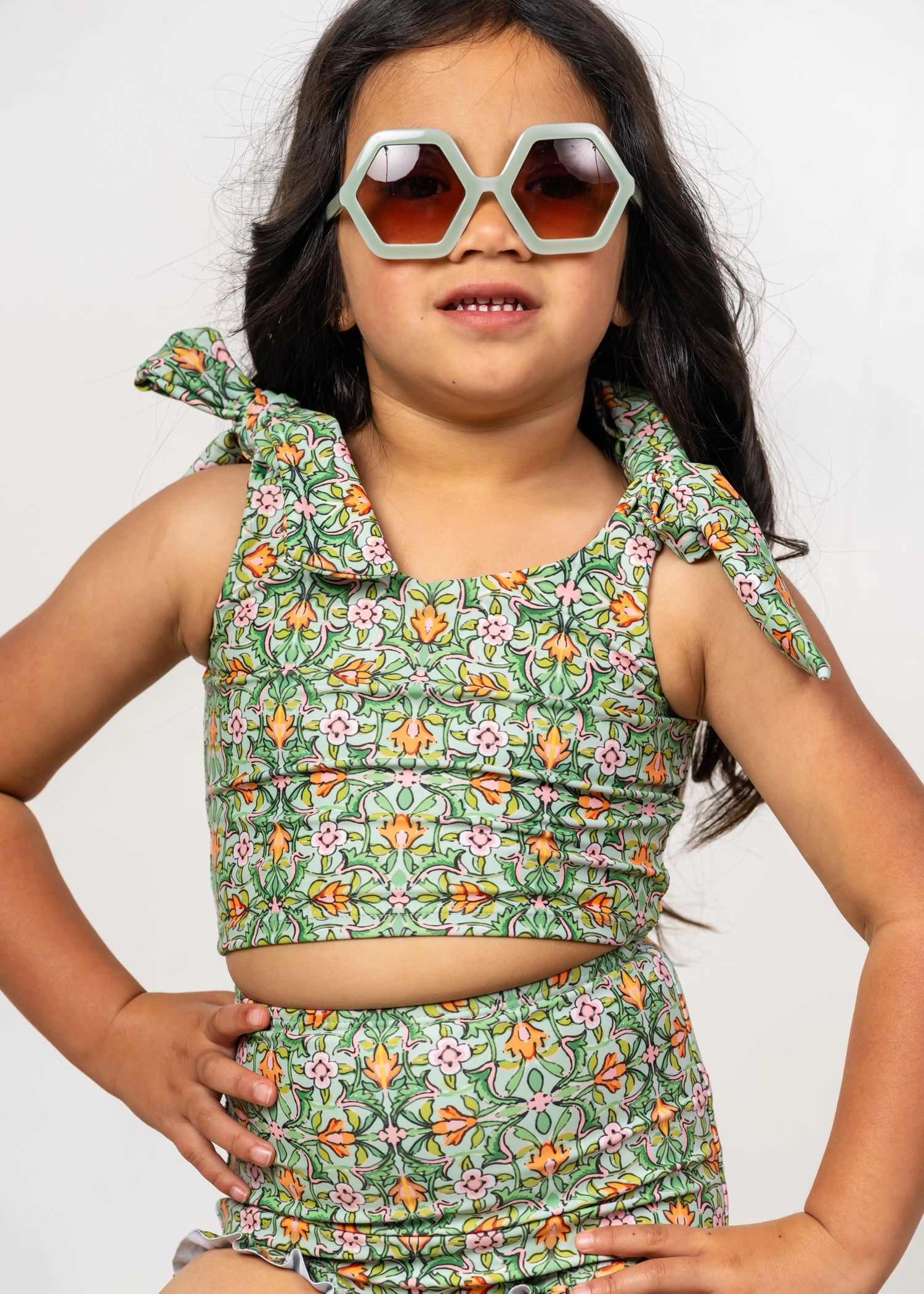 Heirloom Tulip | Mini Knot Top girls full coverage swimwear, kids swimwear for pool