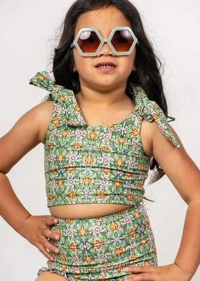 Heirloom Tulip | Mini Knot Top girls full coverage swimwear, kids swimwear for pool