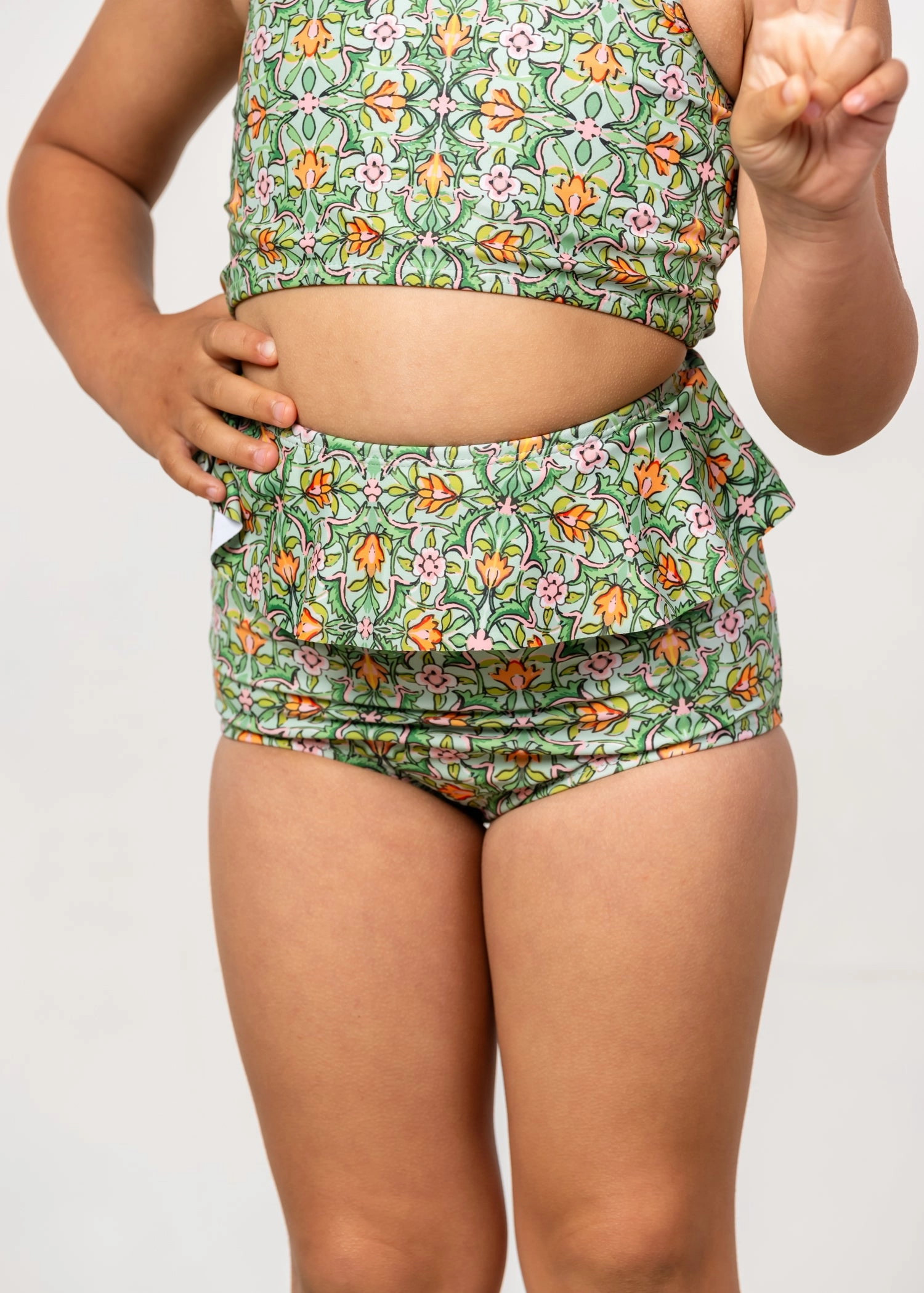 Heirloom Tulip | Mini Peplum Bottoms girls full coverage swimwear, kids swimwear for pool
