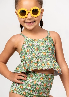 Heirloom Tulip | Mini Peplum Top girls full coverage swimwear, kids swimwear for pool