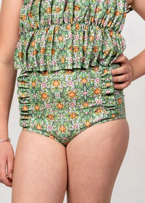 Heirloom Tulip | Youth Down in Front Ruffle Bottoms girls full coverage swimwear, kids swimwear for pool