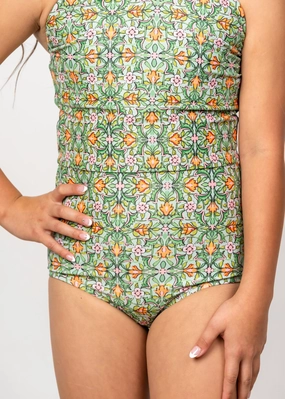 Heirloom Tulip | Youth High-Waisted Bottoms girls full coverage swimwear, kids swimwear for pool