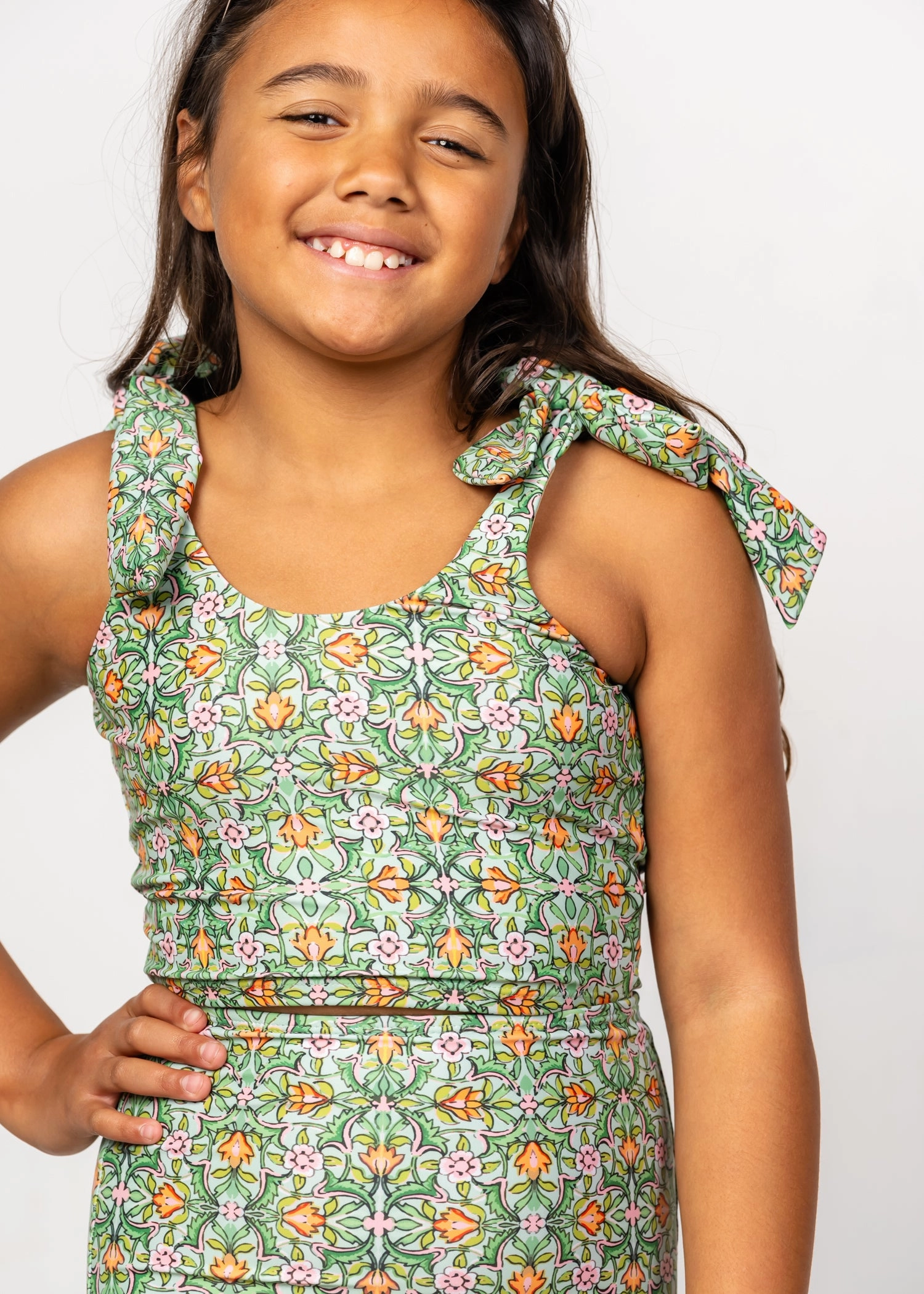 Heirloom Tulip | Youth Knot Top girls full coverage swimwear, kids swimwear for pool