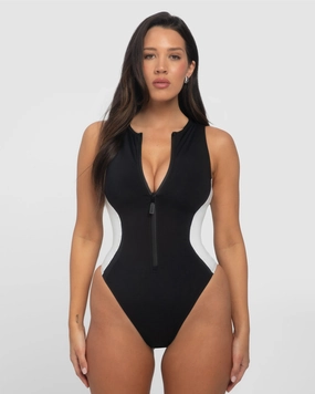 Hi Cut Crewy Surfy - Contour Black/White shaping swimwear for women, tummy control sculpting swimsuits
