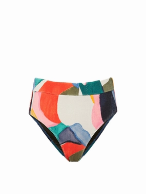 Hi Leg Hi Waist Bottom In Carta Colorblock Texture high waist swimwear women, swimsuit for women beachwear