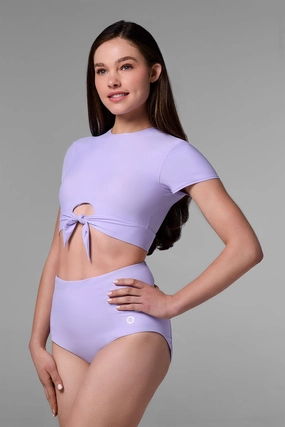 Hibiscus Island Crop Swim Tee | Lavendula adjustable swimsuits for women, breathable swimwear for ladies
