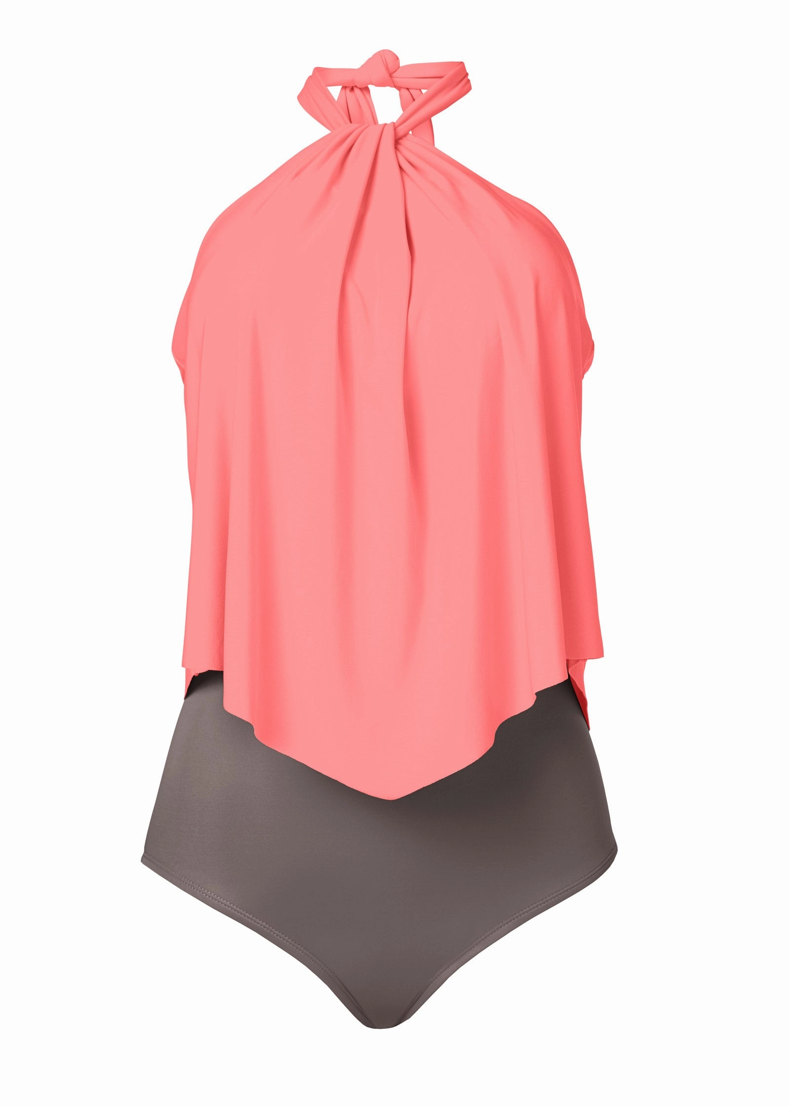 High Neck Flounce One-Piece - Stone & Coral