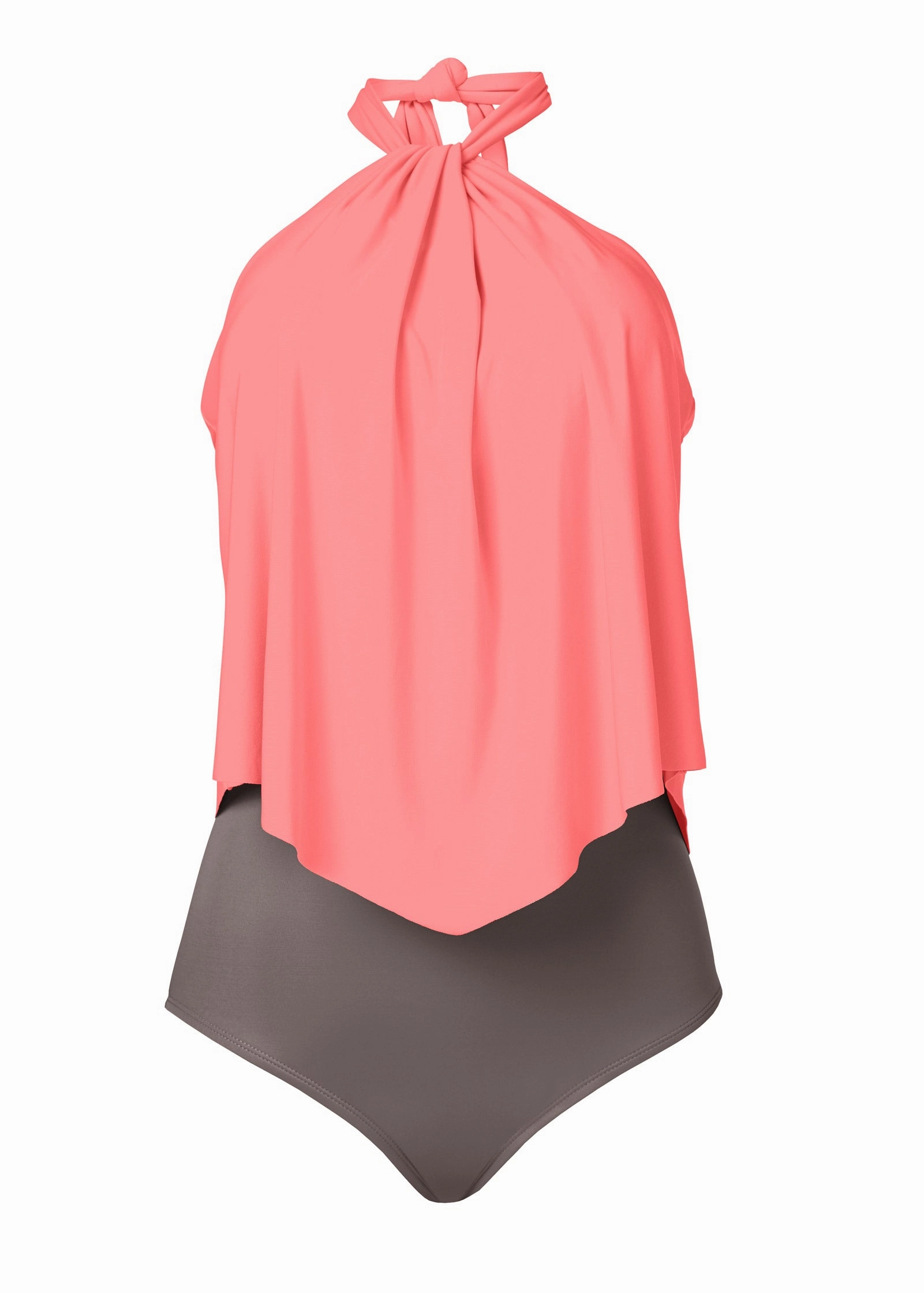 High Neck Flounce One-Piece - Stone & Coral