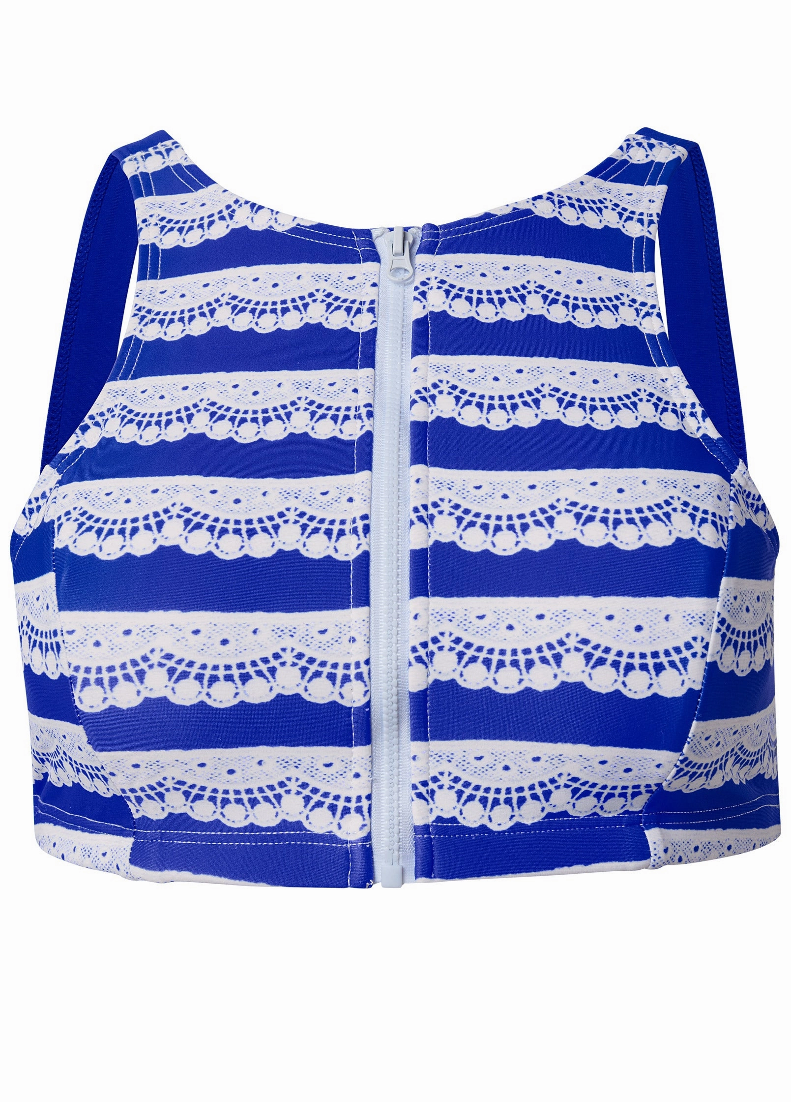 High-Neck Zip-Up Bikini Top - Eyelet Stripe