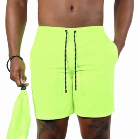 Highlighter Yellow mens beach swimwear, quick dry mens swimsuits