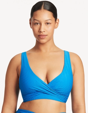 Honeycomb Cross Front Multi-Fit Bikini Top - Capri Blue full coverage swim tops, cute bikini tops