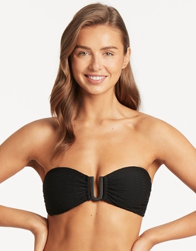 Honeycomb U Bar Bandeau Bikini Top - Black full coverage swim tops, cute bikini tops