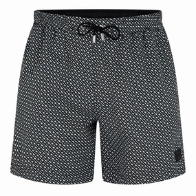 Hugo Boss Men's Ciro All-Over Logo Swim Trunks, Black mens beach swimwear, quick dry mens swimsuits