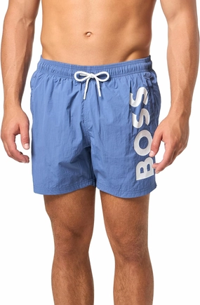 Hugo Boss Men's Standard Octopus Swim Trunks, Bijou Blue mens beach swimwear, quick dry mens swimsuits