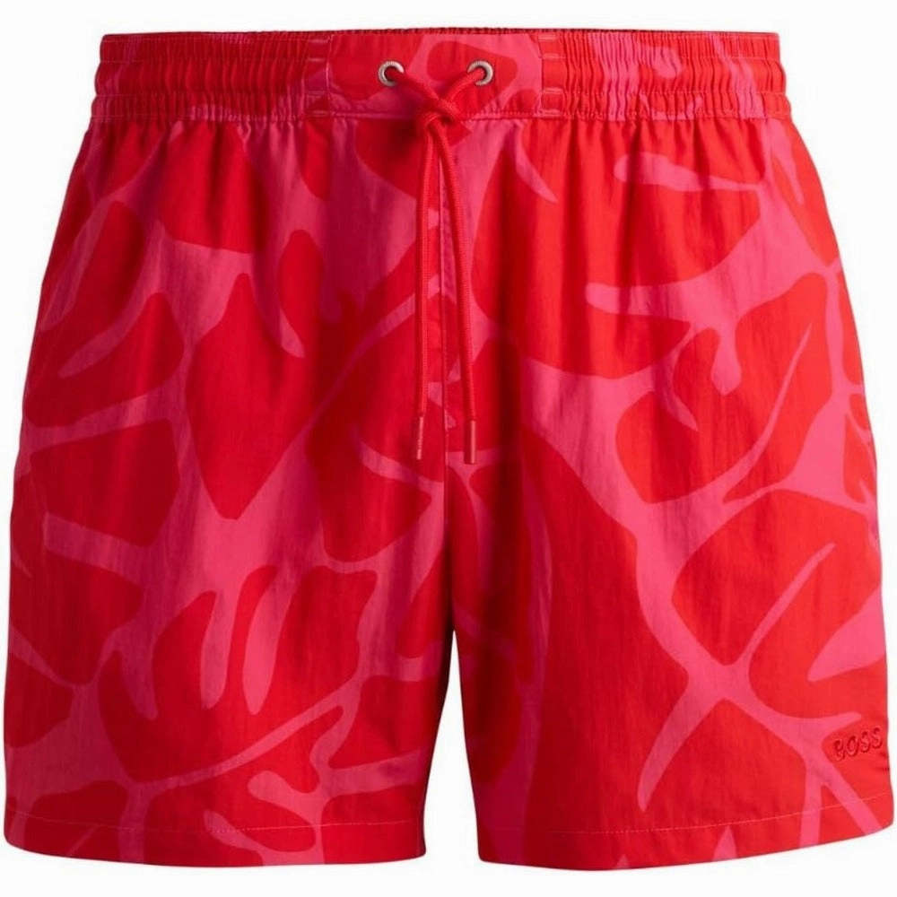 Hugo Boss Men's Standard Tonal Print Swim Trunks, Pink Punch Floral mens beach swimwear, quick dry mens swimsuits