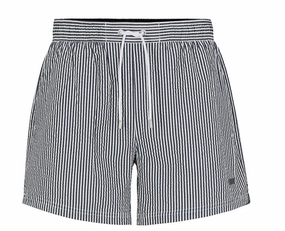 Hugo Boss Men's Velvetfish Black Striped Seersucker Swim Trunks mens beach swimwear, quick dry mens swimsuits