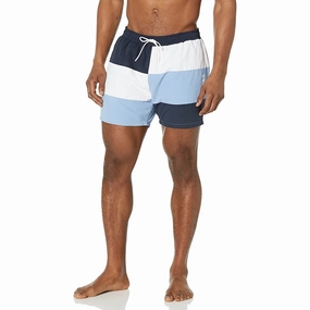 HUGO BOSS Men Standard Court Color Block Swim Shorts Trunks Night Blue/White mens beach swimwear, quick dry mens swimsuits