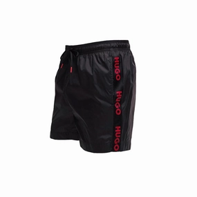 Hugo Men's Fab Logo Taping Swim Trunks, Black mens beach swimwear, quick dry mens swimsuits