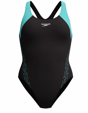 HyberBoom Splice Racerback Swimsuit - Black/Turquoise speedo mens swimwear, speedo training swimsuits