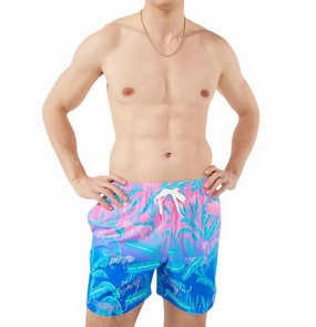 Hydrofoils Swim Trunk In Pink/blue Jungle mens beach swimwear, quick dry mens swimsuits