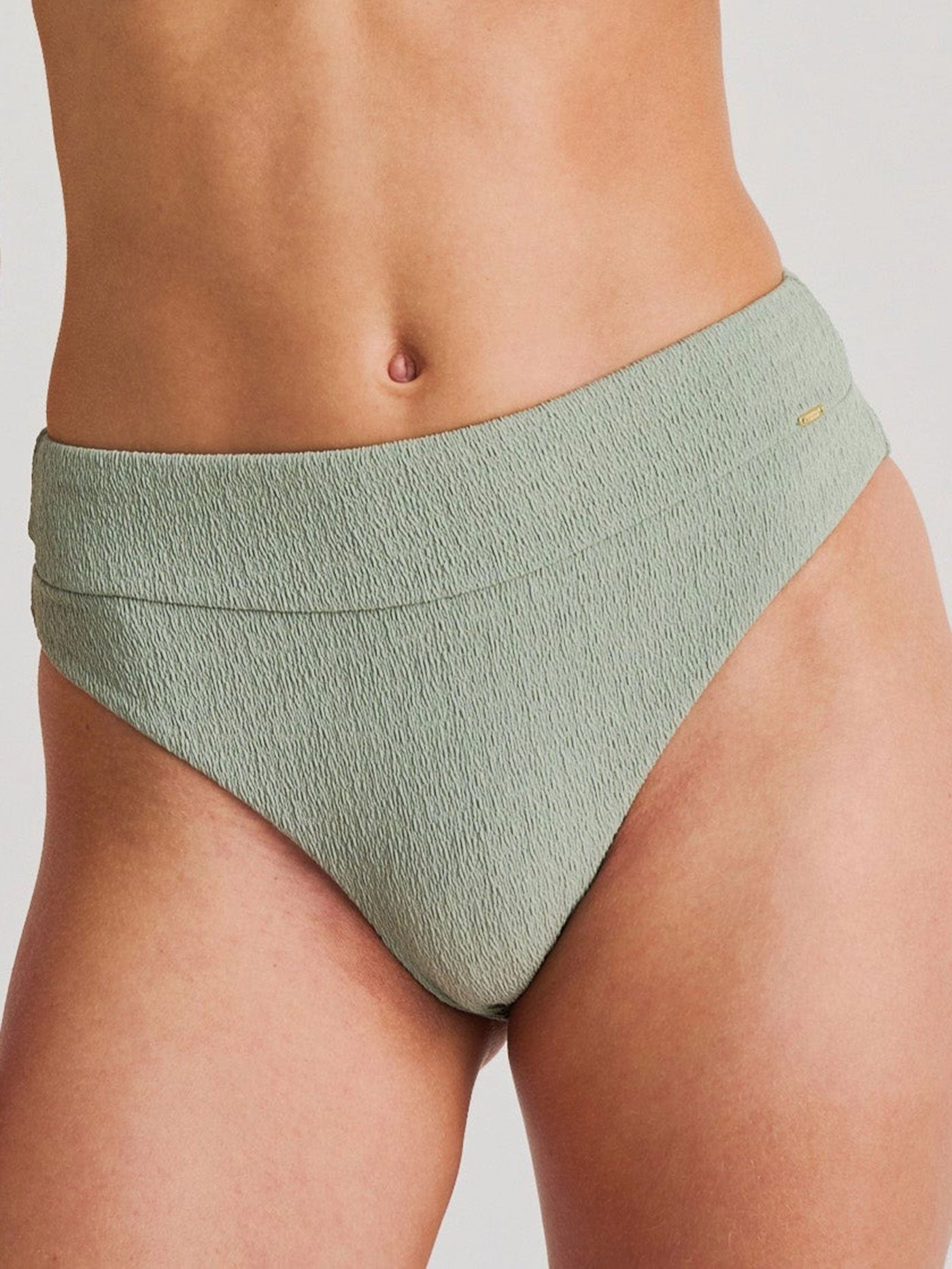 Iceberg Green Extra High Leg Retro Wide Bikini Bottom basic swimsuits for women, durable swimwear for ladies