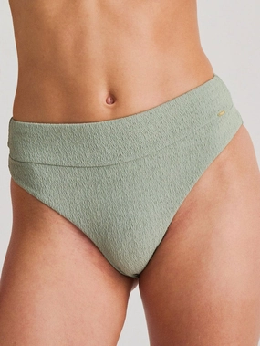 Iceberg Green Extra High Leg Retro Wide Bikini Bottom basic swimsuits for women, durable swimwear for ladies