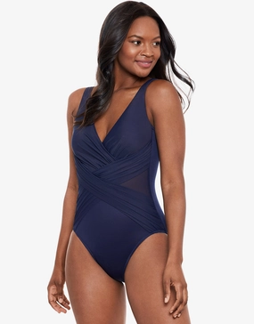 Illusionist Crossover Swimsuit - Midnight tummy control swimwear women, slimming swimsuits