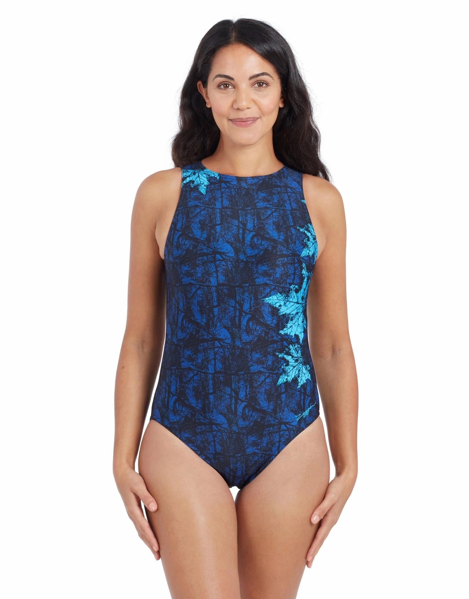 Indigo Forest Hi Front Swimsuit zoggs swimwear for women, zoggs goggles and swimsuits