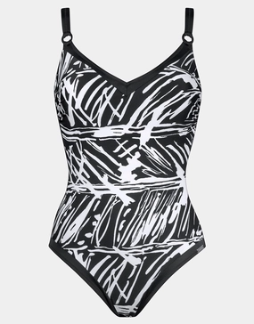Ink Art Underwired Swimsuit - Black and White plus size swimwear women, curvy womens swimsuits