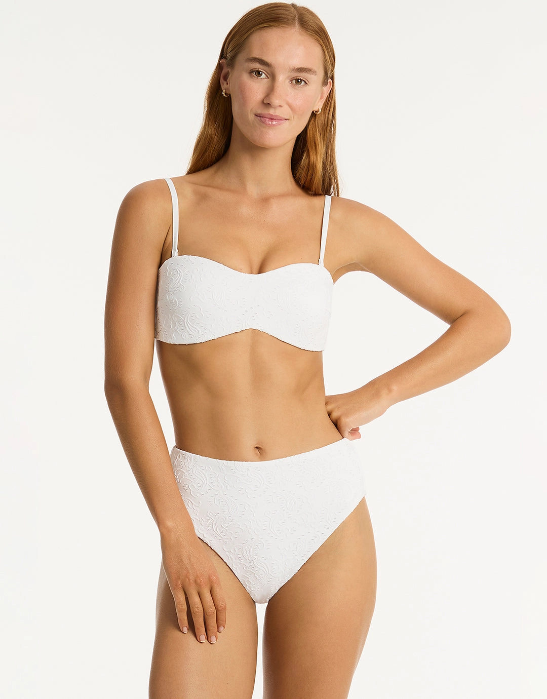 Interlace Bandeau Bikini Top - White
