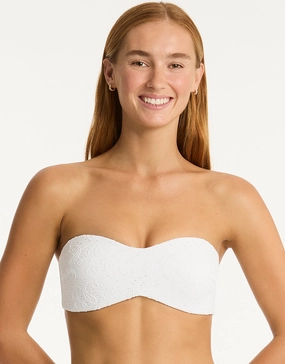 Interlace Bandeau Bikini Top - White full coverage swim tops, cute bikini tops