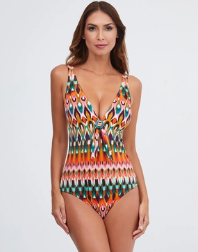 Ipanema Tie Front Swimsuit - Pink Multi pool-ready swimwear for women, trendy swimwear collection