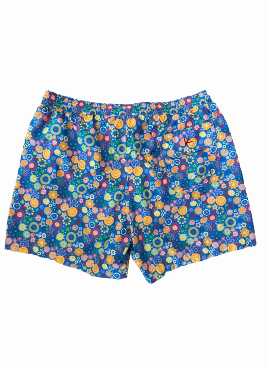 Isaia Mens Blue Orange Pink Green Multicolored Abstract Patterned Swim Trunk mens beach swimwear, quick dry mens swimsuits