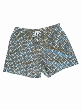 Isaia Mens Green Shell Star Pattern Swim Trunk mens beach swimwear, quick dry mens swimsuits