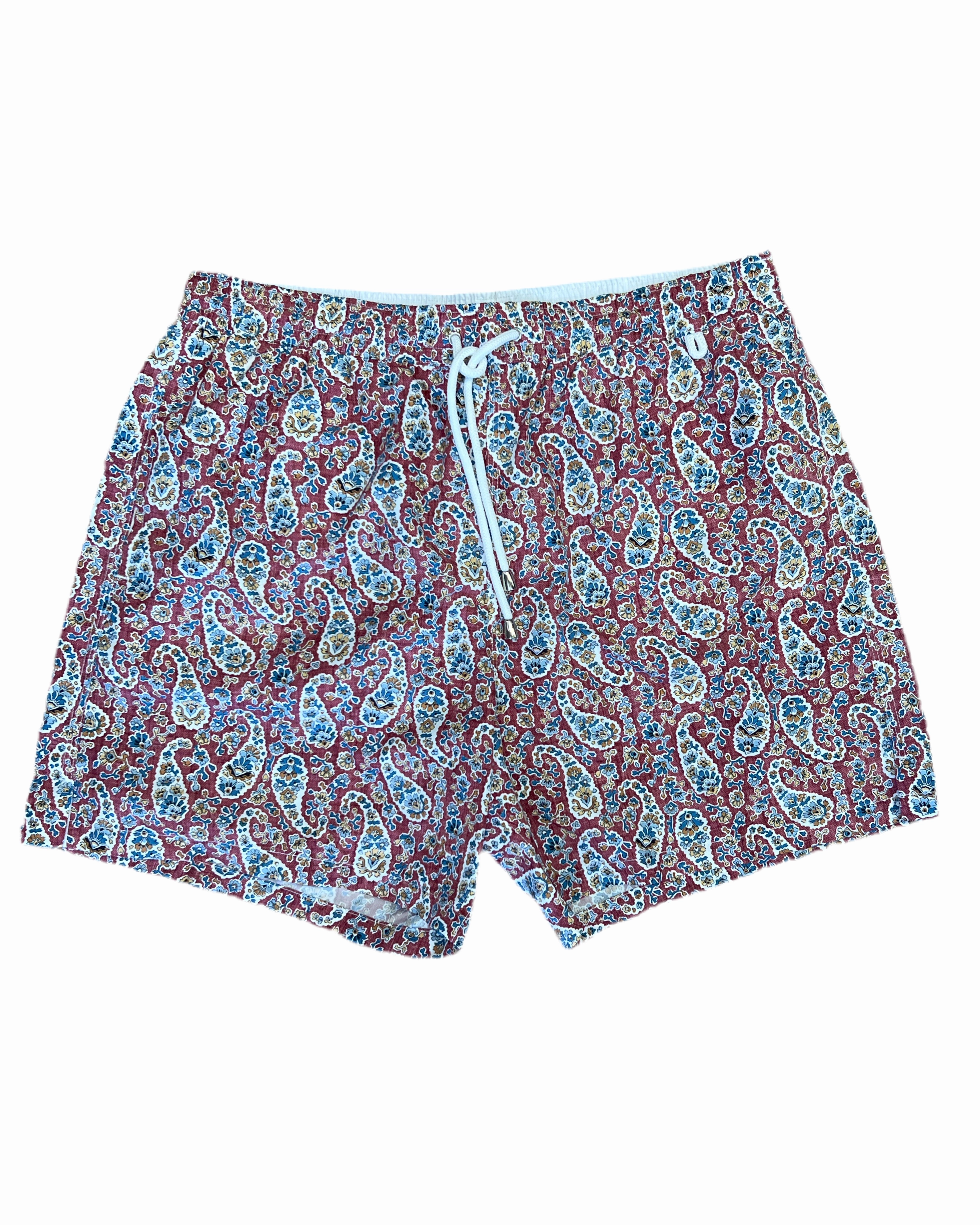 Isaia Mens Pink Multicolored Floral Paisley Pattern Swim Trunks mens beach swimwear, quick dry mens swimsuits