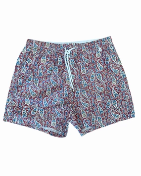 Isaia Mens Pink Multicolored Floral Paisley Pattern Swim Trunks mens beach swimwear, quick dry mens swimsuits