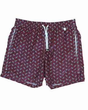 Isaia Mens Swim Trunks Geometric Burgundy Multicolor mens beach swimwear, quick dry mens swimsuits