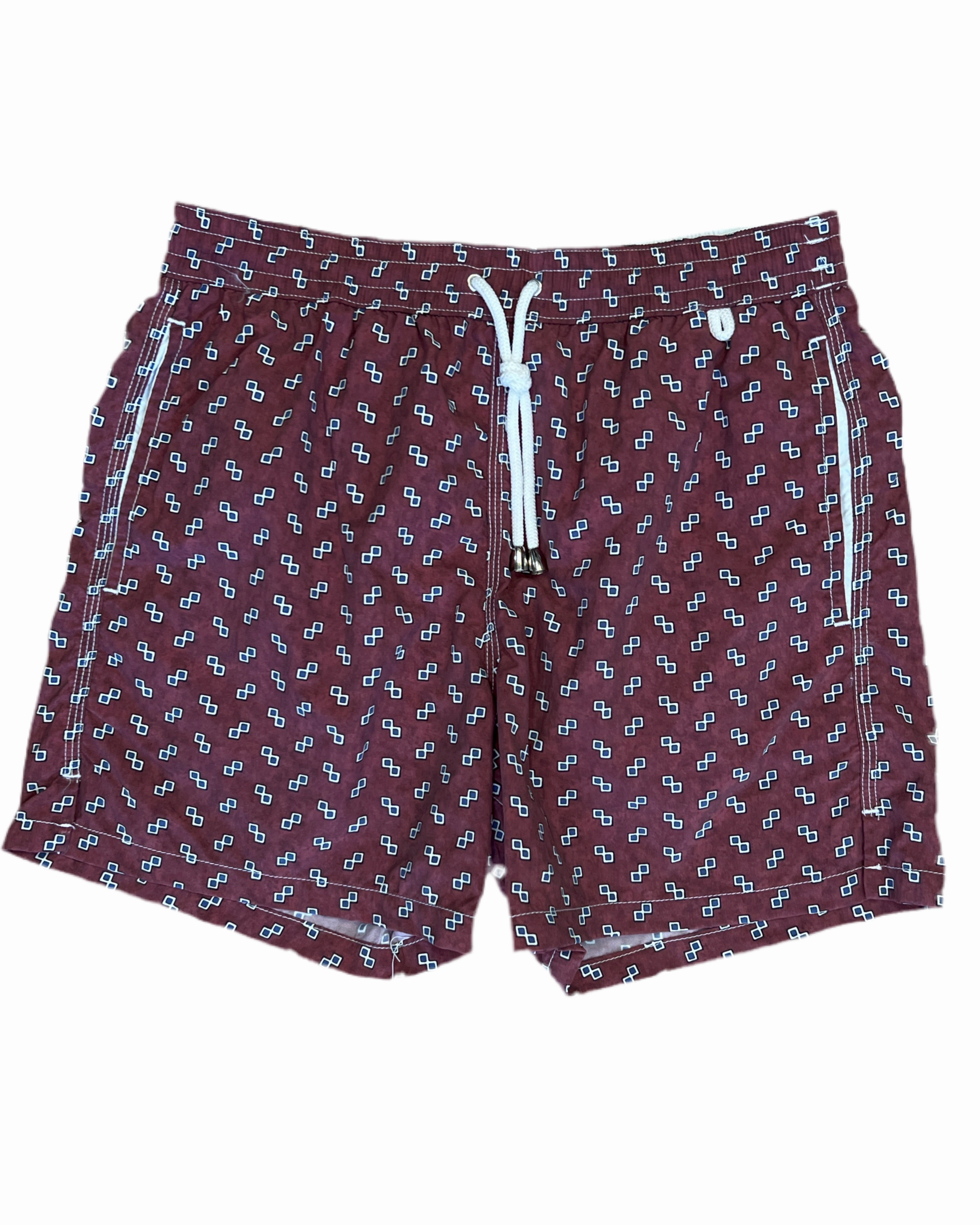 Isaia Mens Swim Trunks Geometric Burgundy Multicolor mens beach swimwear, quick dry mens swimsuits