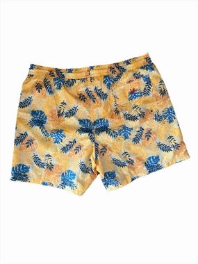 Isaia New Mens Yellow Blue Leaf Pattern Swim Trunk mens beach swimwear, quick dry mens swimsuits