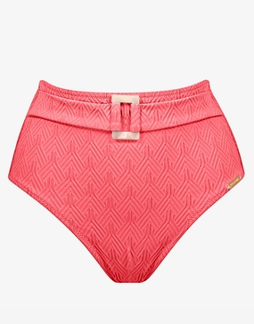 Island Nostalgia Belted High Waist Bikini Pant - Ocean Coral adjustable swim bottoms women, flattering bikini bottoms