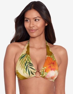Island Tropical Rattan Ring Halter Bikini Top - Print full coverage swim tops, cute bikini tops