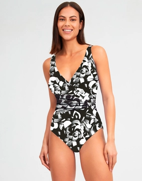 Island Wrap Front Swimsuit - Black and White plus size swimwear women, curvy womens swimsuits